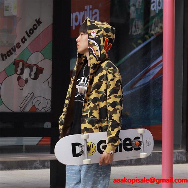 BAPE スーパーコピー 秋冬ストリートトレンド 定番 カモフラージュ シャーク 連帽 ジップアップ ベイプ