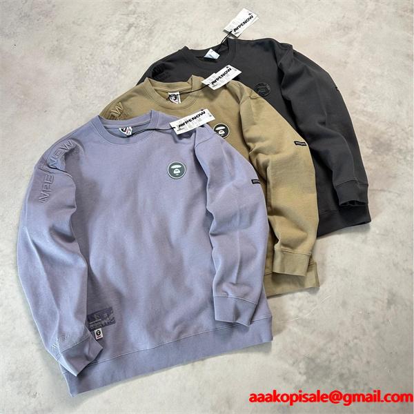 ライトブルー × カーキ × ブラック 3 色 円领 スウェット ベイプ BAPE コピー 秋冬 シンプル ユニセックス