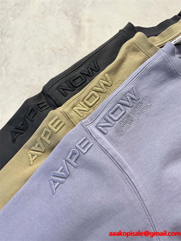 ライトブルー × カーキ × ブラック 3 色 円领 スウェット ベイプ BAPE コピー 秋冬 シンプル ユニセックス