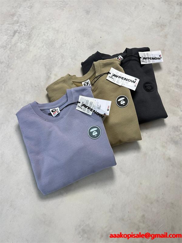 ライトブルー × カーキ × ブラック 3 色 円领 スウェット ベイプ BAPE コピー 秋冬 シンプル ユニセックス