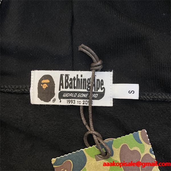 BAPE コピー 秋冬 個性 トレンディ ブラック × カモフラージュ シャーク 連帽 ジップアップ ベイプ