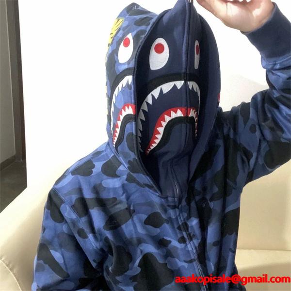 BAPE コピー 秋冬 復古 定番 グレー カモフラージュ シャーク 連帽 ジップアップ ベイプ