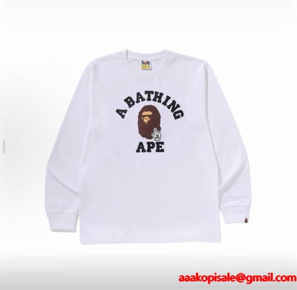 ブラック 長袖 T シャツ ベイプ BAPE スーパーコピー 秋冬ストリートクラシック ユニセックス