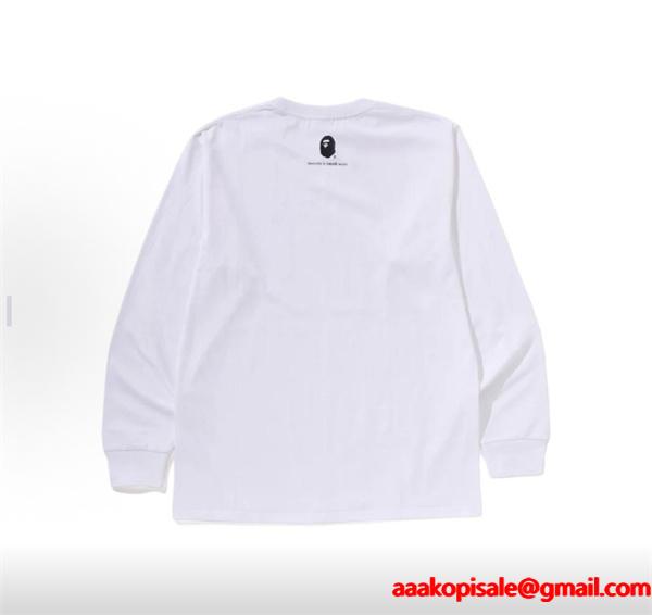 ブラック 長袖 T シャツ ベイプ BAPE スーパーコピー 秋冬ストリートクラシック ユニセックス