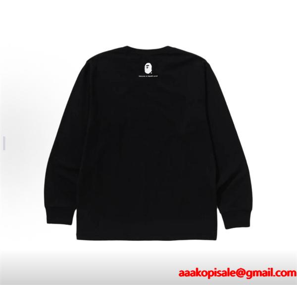 ブラック 長袖 T シャツ ベイプ BAPE スーパーコピー 秋冬ストリートクラシック ユニセックス