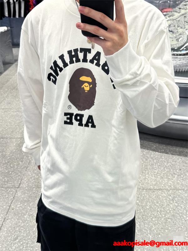 ブラック 長袖 T シャツ ベイプ BAPE スーパーコピー 秋冬ストリートクラシック ユニセックス