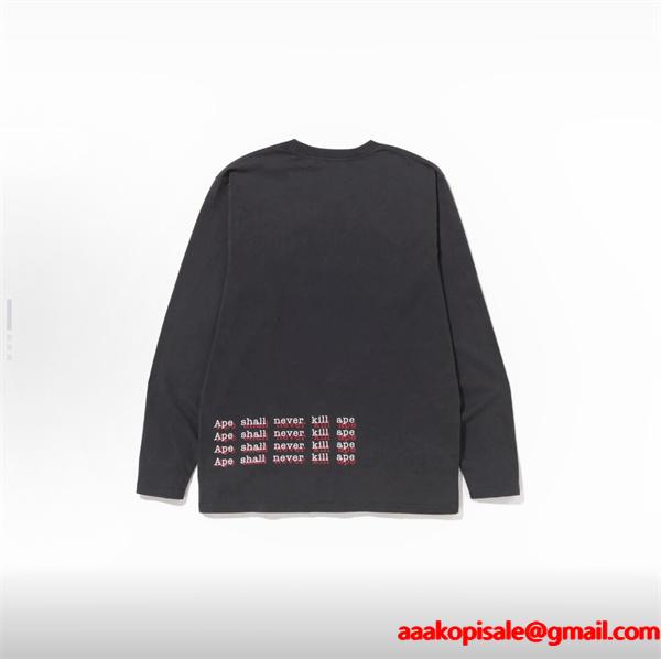 ベージュ グラフィティ 猿人头 長袖 T シャツ ベイプ BAPE コピー 秋冬ストリートトレンディ