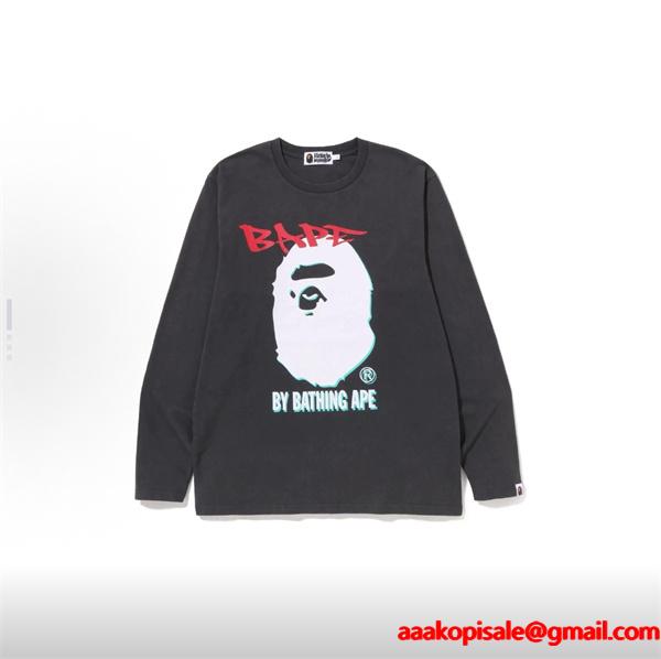 ベージュ グラフィティ 猿人头 長袖 T シャツ ベイプ BAPE コピー 秋冬ストリートトレンディ