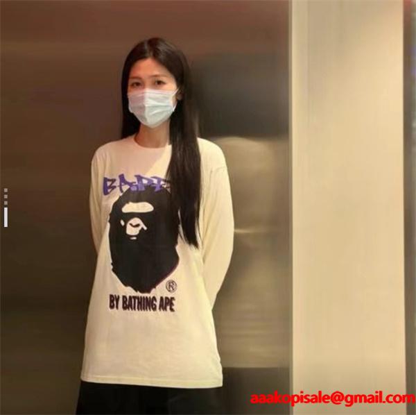 ベージュ グラフィティ 猿人头 長袖 T シャツ ベイプ BAPE コピー 秋冬ストリートトレンディ