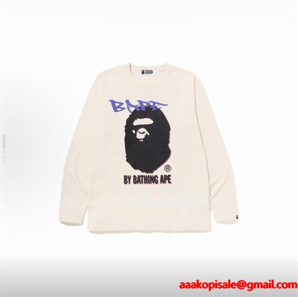 ベージュ グラフィティ 猿人头 長袖 T シャツ ベイプ BAPE コピー 秋冬ストリートトレンディ