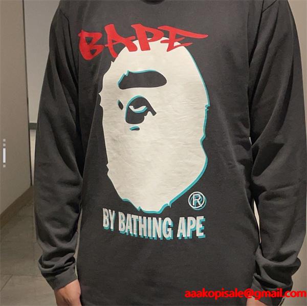 ベージュ グラフィティ 猿人头 長袖 T シャツ ベイプ BAPE コピー 秋冬ストリートトレンディ