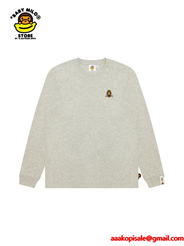 グレー × ブラック 天使 Milo プリント 長袖 T シャツ ベイプ BAPE 偽物 秋冬ストリートフェミニン 