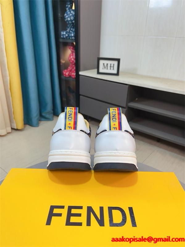 FENDI フェンディ 激安 メンズ スニーカー ローカット FF柄 レザー×キャンバス 軽量ソール おしゃれ カジュアル 新作