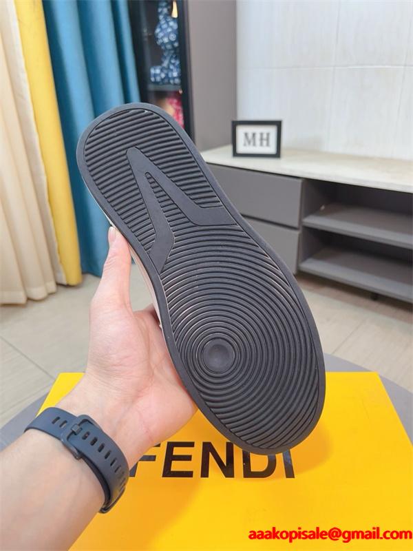 FENDI フェンディ 激安 メンズ スニーカー ローカット FF柄 レザー×キャンバス 軽量ソール おしゃれ カジュアル 新作