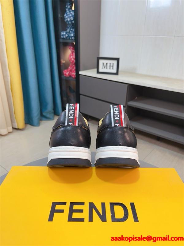FENDI フェンディ 激安 メンズ スニーカー ローカット FF柄 レザー×キャンバス 軽量ソール おしゃれ カジュアル 新作