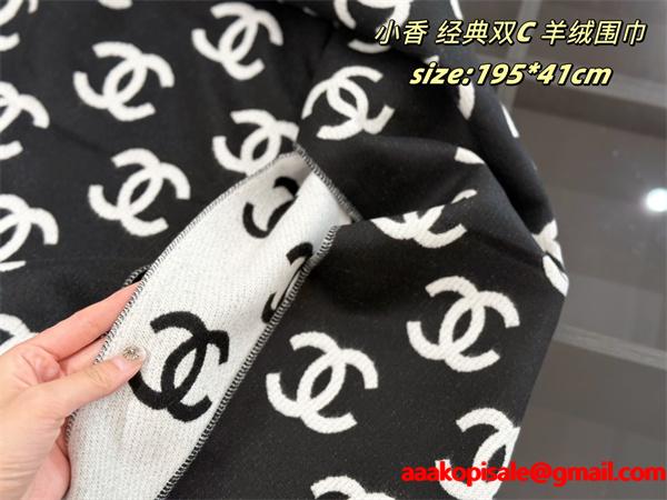 CHANEL シャネル 2025秋冬新作 经典ダブルC柄 カシミヤ混ウールマフラー ブラック×ホワイト 高級感抜群