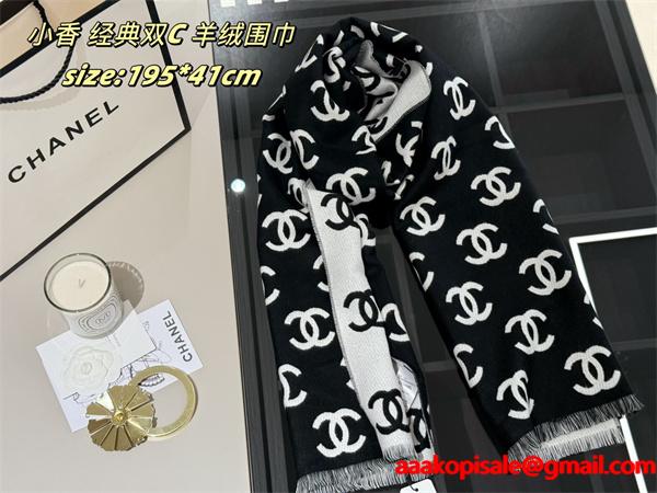 CHANEL シャネル 2025秋冬新作 经典ダブルC柄 カシミヤ混ウールマフラー ブラック×ホワイト 高級感抜群