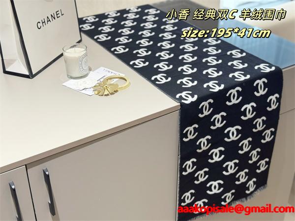 CHANEL シャネル 2025秋冬新作 经典ダブルC柄 カシミヤ混ウールマフラー ブラック×ホワイト 高級感抜群