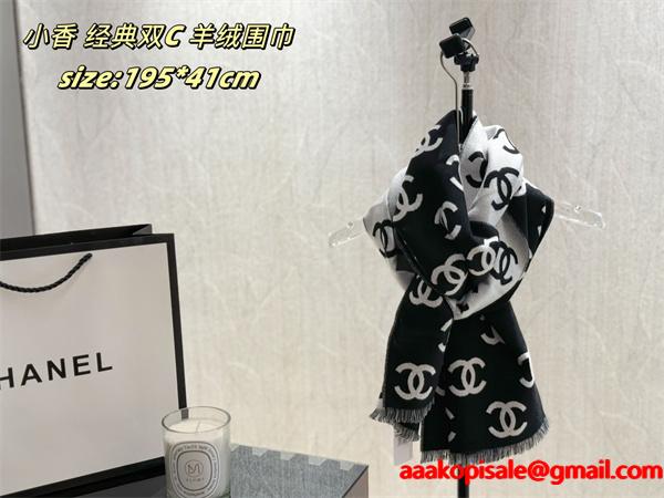 CHANEL シャネル 2025秋冬新作 经典ダブルC柄 カシミヤ混ウールマフラー ブラック×ホワイト 高級感抜群