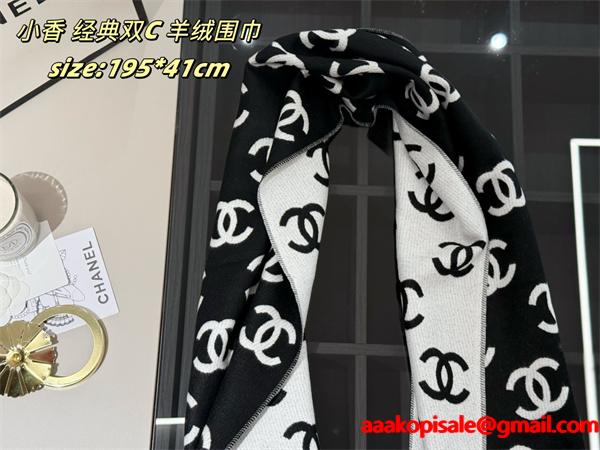 CHANEL シャネル 2025秋冬新作 经典ダブルC柄 カシミヤ混ウールマフラー ブラック×ホワイト 高級感抜群