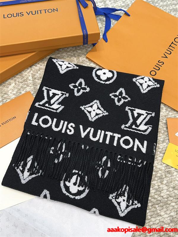 Louis Vuitton ルイ・ヴィトン 3Dモノグラム マフラー 羊毛×カシミヤ ロングスカーフ 34×200cm 高級ユニセックス冬物 防寒アイテム