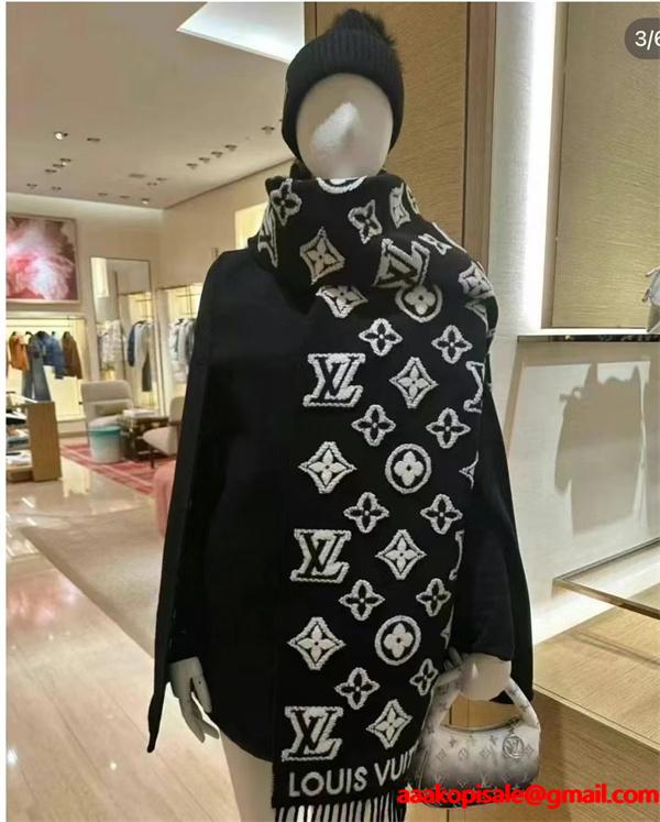 Louis Vuitton ルイ・ヴィトン 3Dモノグラム マフラー 羊毛×カシミヤ ロングスカーフ 34×200cm 高級ユニセックス冬物 防寒アイテム