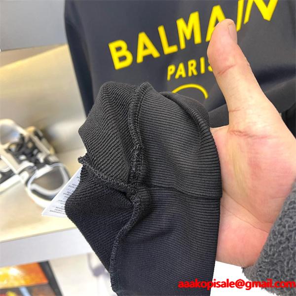 ホワイト 円领 レトロ字母ロゴ スウェット バルマン BALMAIN コピー 秋冬 着こなし上品 定番