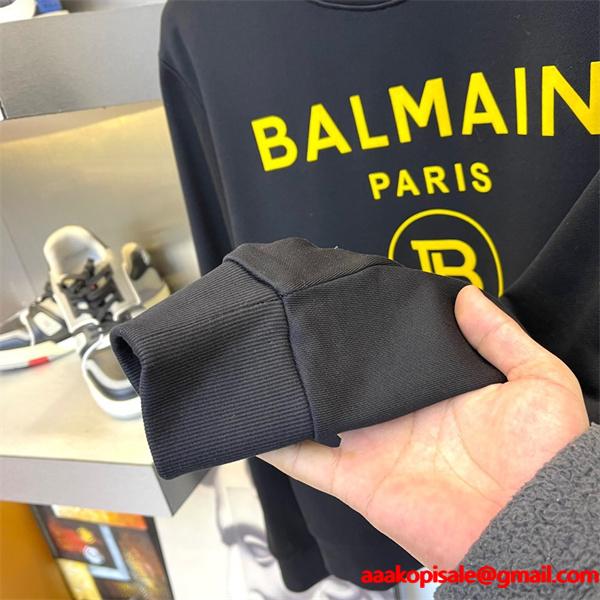 ホワイト 円领 レトロ字母ロゴ スウェット バルマン BALMAIN コピー 秋冬 着こなし上品 定番