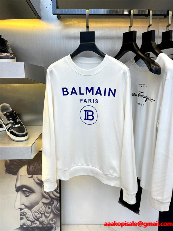 ホワイト 円领 レトロ字母ロゴ スウェット バルマン BALMAIN コピー 秋冬 着こなし上品 定番