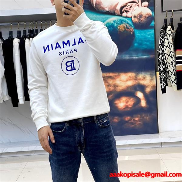 ホワイト 円领 レトロ字母ロゴ スウェット バルマン BALMAIN コピー 秋冬 着こなし上品 定番