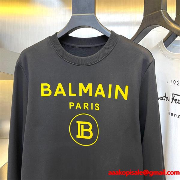 ホワイト 円领 レトロ字母ロゴ スウェット バルマン BALMAIN コピー 秋冬 着こなし上品 定番