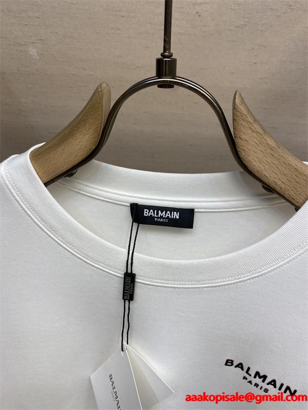  BALMAIN コピー 秋冬日常ベーシック 定番 ブラック × ホワイト 2 色 円领 ミニロゴ 長袖T シャツ バルマン