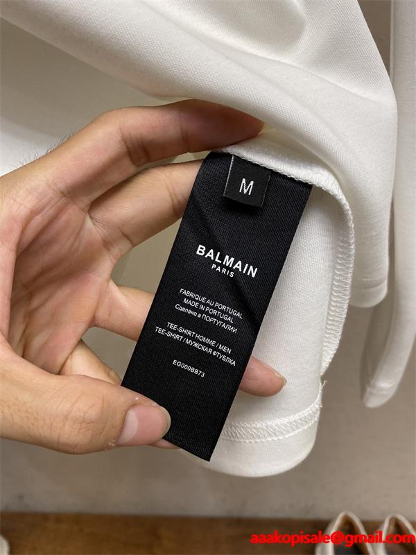  BALMAIN コピー 秋冬日常ベーシック 定番 ブラック × ホワイト 2 色 円领 ミニロゴ 長袖T シャツ バルマン