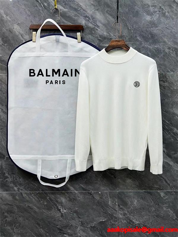 BALMAIN コピー 秋冬ビジネスシャープ 定番 ブラック × ホワイト 半高领 円形ロゴ ニットセーター バルマン