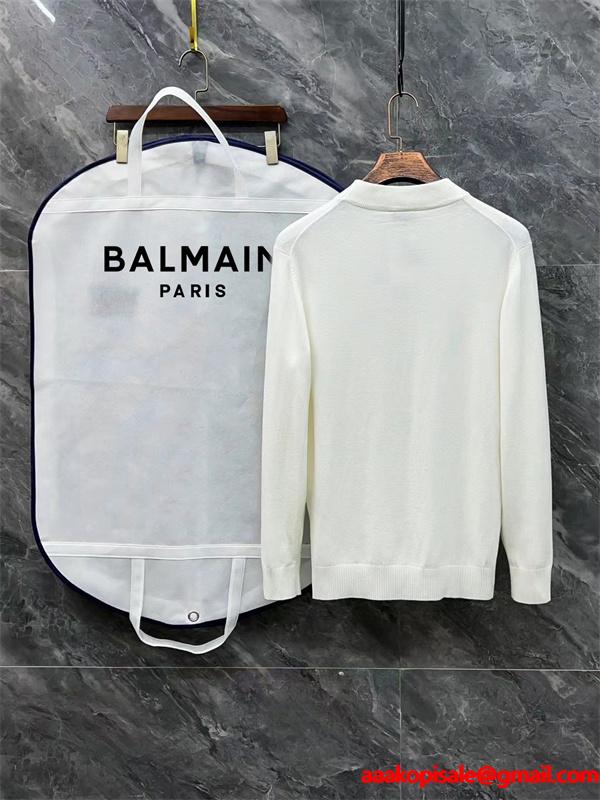 BALMAIN コピー 秋冬ビジネスシャープ 定番 ブラック × ホワイト 半高领 円形ロゴ ニットセーター バルマン