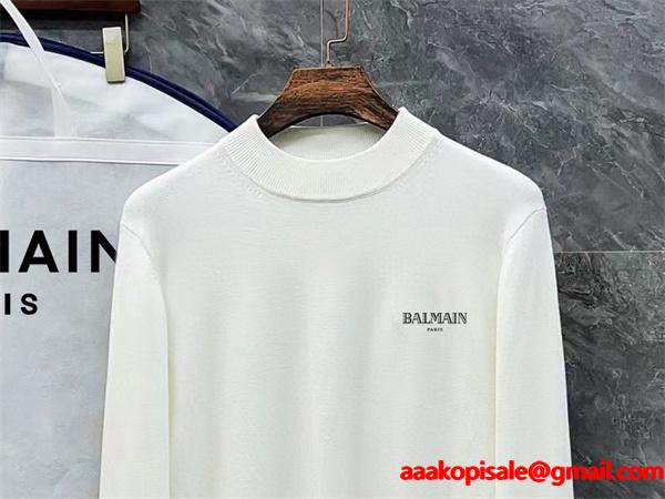 ブラック × ホワイト 半高领 ミニ字母ロゴ ニットセーター バルマン BALMAIN 偽物 秋冬日常保温 ユニセックス