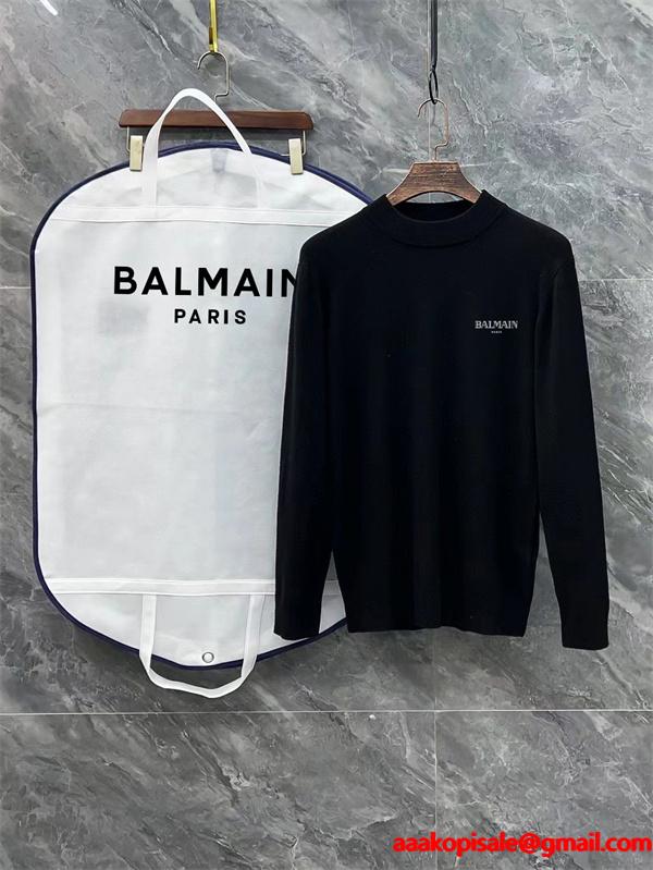 ブラック × ホワイト 半高领 ミニ字母ロゴ ニットセーター バルマン BALMAIN 偽物 秋冬日常保温 ユニセックス