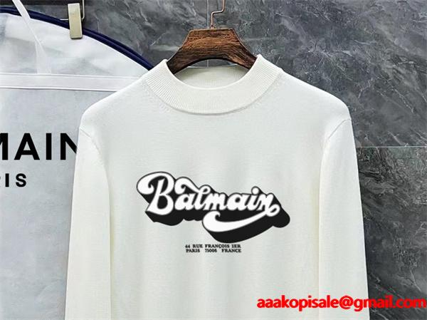 BALMAIN コピー 秋冬ストリート個性 トレンディ ブラック × ホワイト 半高领 アートロゴ ニットセーター バルマン