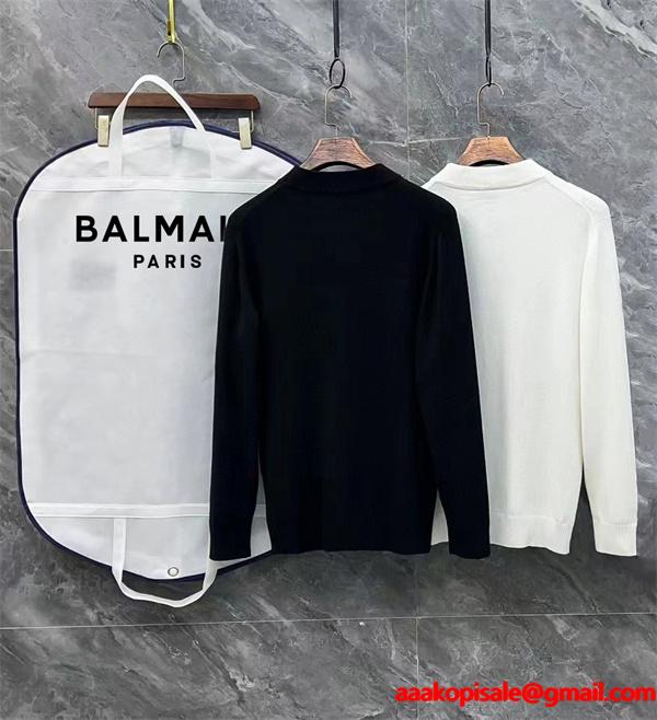BALMAIN コピー 秋冬ストリート個性 トレンディ ブラック × ホワイト 半高领 アートロゴ ニットセーター バルマン