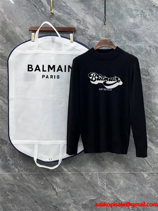 BALMAIN コピー 秋冬ストリート個性 トレンディ ブラック × ホワイト 半高领 アートロゴ ニットセーター バルマン
