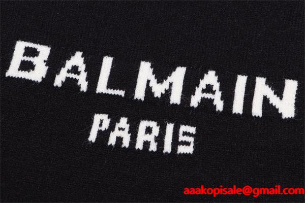 BALMAIN コピー 秋冬 スポーティ 定番 ブラック × ホワイト ベースボール風 ニットセーター バルマン