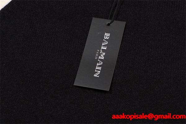 BALMAIN コピー 秋冬 スポーティ 定番 ブラック × ホワイト ベースボール風 ニットセーター バルマン