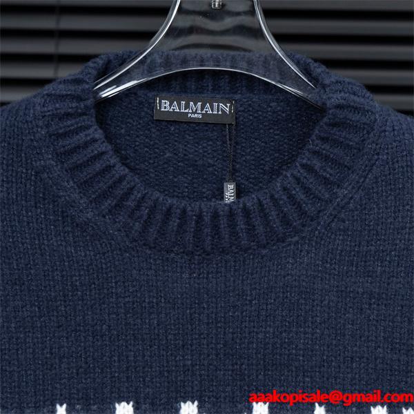 グレー 大ロゴ ニットセーター バルマン BALMAIN スーパーコピー 秋冬日常シンプル定番