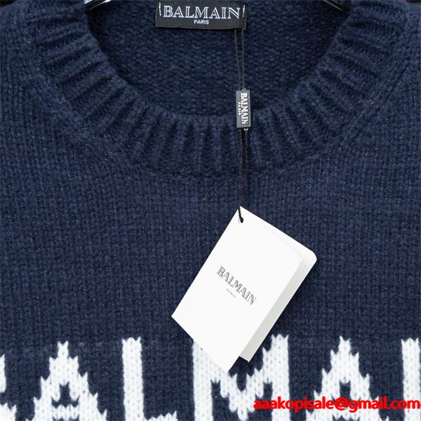 グレー 大ロゴ ニットセーター バルマン BALMAIN スーパーコピー 秋冬日常シンプル定番