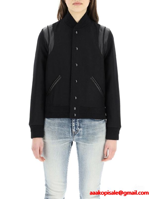  バルマン BALMAIN コピー 秋冬シ 注目 ブラック レザーアクセント ベースボールジャケット