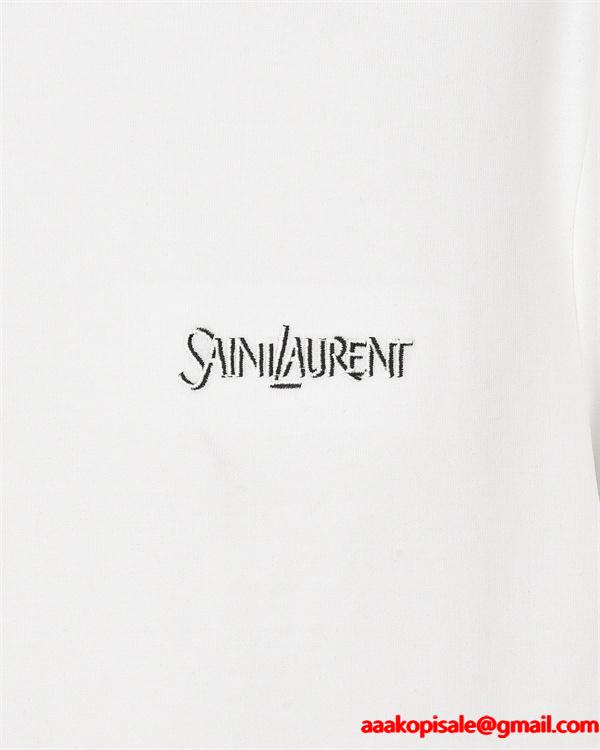   SAINT LAURENT コピー 秋冬ベーシック万能 ブラック ミニロゴ ロングスリーブ T シャツ サンローラン