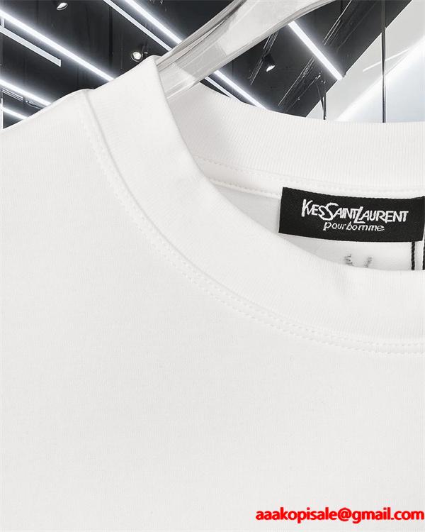   SAINT LAURENT コピー 秋冬ベーシック万能 ブラック ミニロゴ ロングスリーブ T シャツ サンローラン