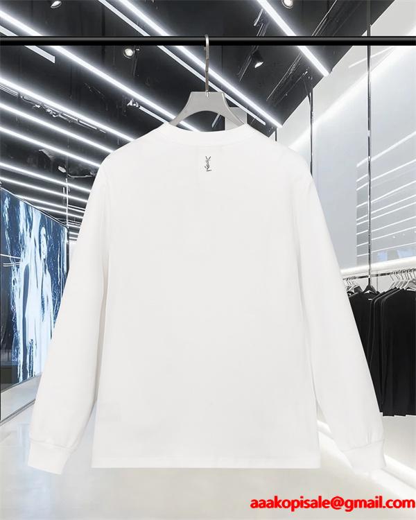   SAINT LAURENT コピー 秋冬ベーシック万能 ブラック ミニロゴ ロングスリーブ T シャツ サンローラン