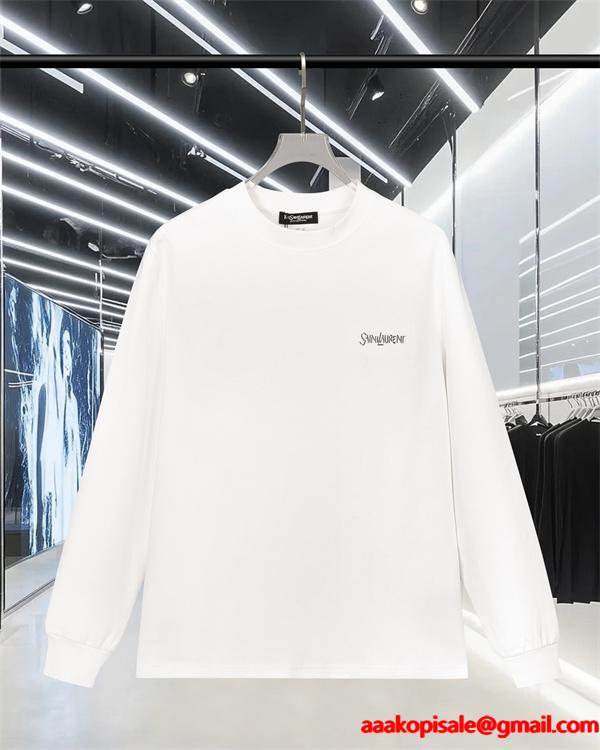   SAINT LAURENT コピー 秋冬ベーシック万能 ブラック ミニロゴ ロングスリーブ T シャツ サンローラン