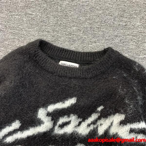 ブラック アートロゴ ニットセーター サンローラン SAINT LAURENT スーパーコピー 秋冬デザイン話題